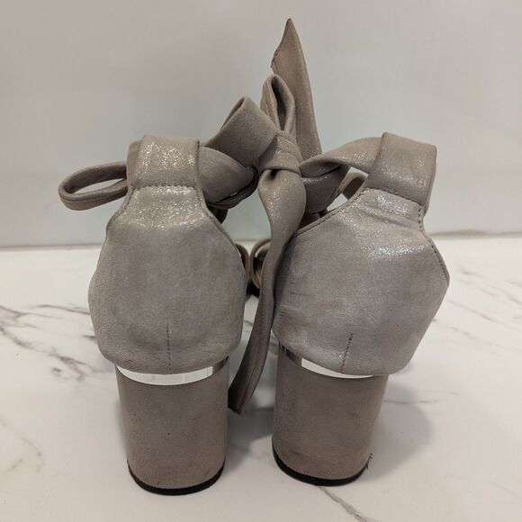 Lewit Beige Gold Silver Shimmer Glimmer Chunky Heel Ankle Bow 38 Made in Italy - Picture 6 of 13